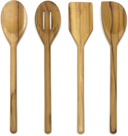 Lipper International Teak Wood Kitchen Tools, 4-Piece Set for Cooking, 11" Long