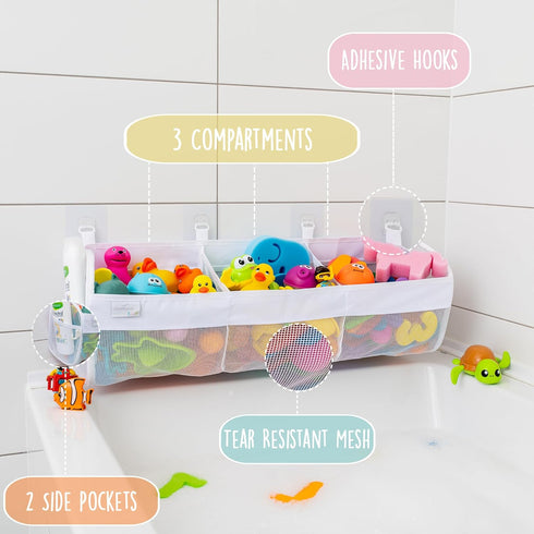 3 4 Comfylife Large Bath Toy Organizer Compartment Bath Toy Holder for Bathtub & Shower Quick-Dry Mesh with Strong