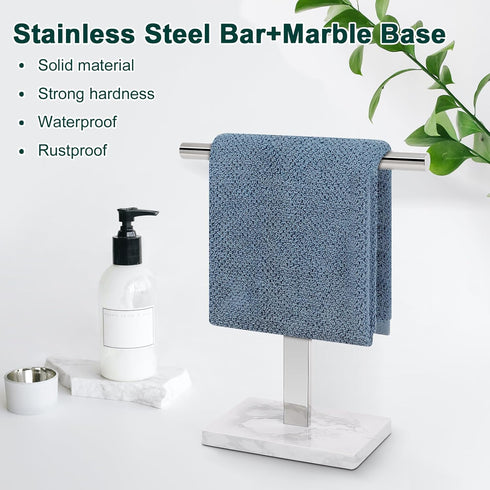 T-Shape Hand Towel Holder - Free-Standing Stand for Bathroom, Kitchen Countertop, 304 Stainless Steel (12IN-Marble