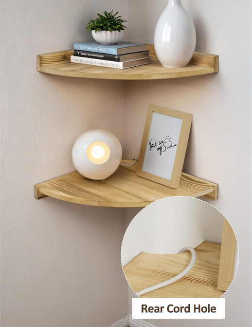 12x12 Inch Corner Shelves Wall Mount, Farmhouse Rustic Corner Floating Shelf with Cord Hole, Wooden Storage Organizer