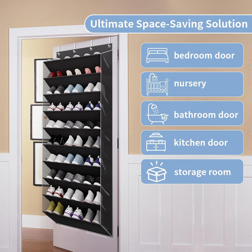 TAHAVICE 10-Tier 30 Closet, Large Size Over The Door Shoe Organizer, Holds Pairs Hanging Shoe Rack with Deep Pockets