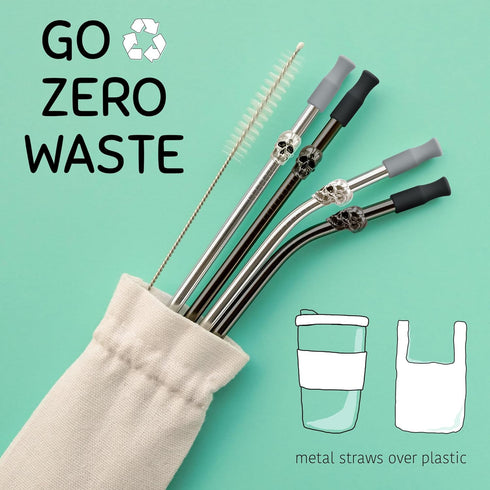 Homestia 10.5'' Stainless Steel Straw Set - 4 Food Grade Reusable Metal Drinking Straws with Cleaning Brush