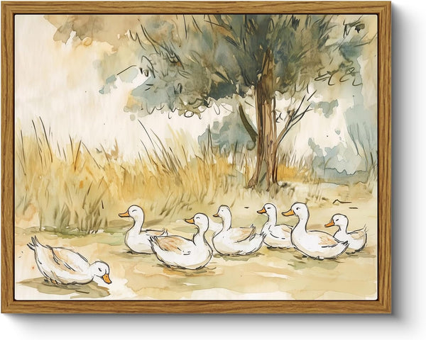 ARPEOTCY Vintage Framed Canvas Wall Art, 8x10inch, Farmhouse Nursery Duck Wall Decor,