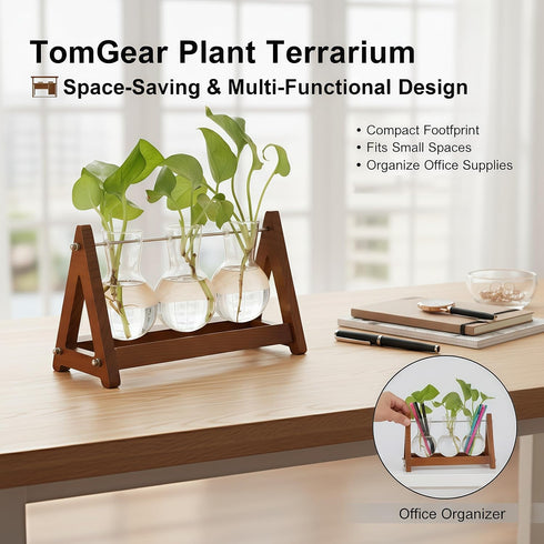 3 Bulb (1, 3-Bulb) Plant Terrarium with Wooden Stand, Glass Vase Metal Holder, Retro Hydroponics Planter