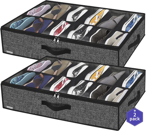 Onlyeasy Sturdy Under Bed Shoe Storage Organizer, Set of 2 for 12 to 24 Pairs with Clear Window