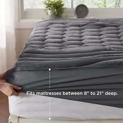 Bedsure King Size Mattress Pad - Soft Cooling Quilted Protector with 8-21" Deep Pocket, Grey