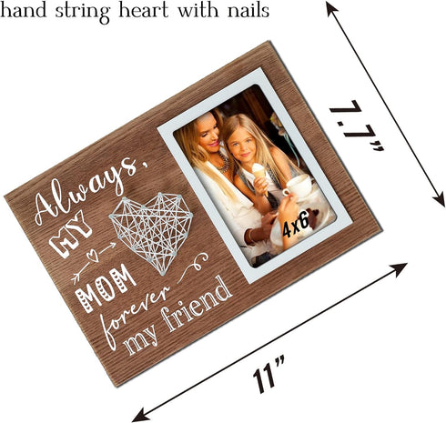 Buecasa Mom Gifts from Daughter and Son - Mother Birthday Picture Frame String Heart in Grainwood 4x6 Inches