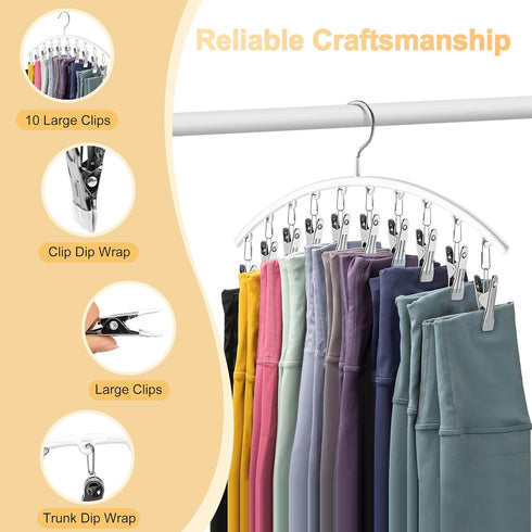 Legging Organizer for Closet, Metal Yoga Pants Hanger with Rubber Coated, 2 Pack with 10 Clips, White