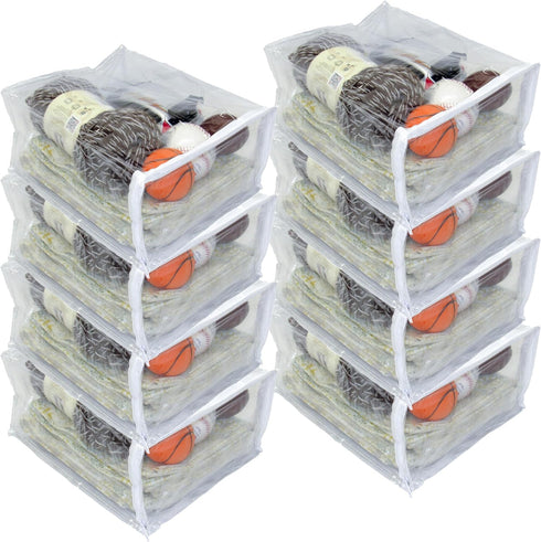 Heavy Duty Vinyl Zippered Closet Storage Bags - Clear for Sweaters, Blankets, Arts & Crafts, Toys, 8-Pack