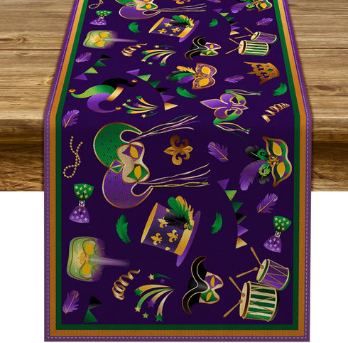 Pudodo Mardi Gras Table Runner - Carnival Mask Fleur De Lis Tablecloth for New Orleans Masquerade Party, Kitchen Dining