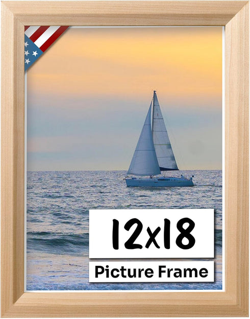 Unfinished Raw Wood Picture Frame, 12x18 Beveled, Handmade Solid Wood with Preinstalled Hangers