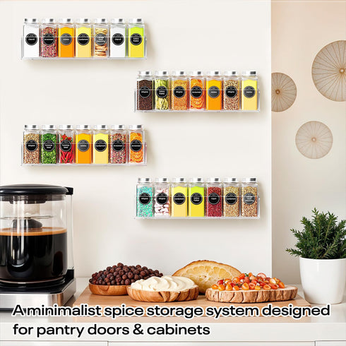 2 Pack, 12 Inch Wall Mounted Acrylic Spice Rack Clear Pantry Door Organizer, Floating Spice Organizer, Adhesive