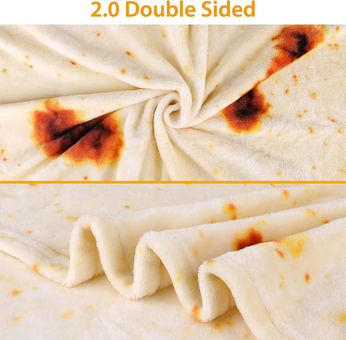 60in LetsFunny Burrito Tortilla Throw Blanket, Double Sided Burrito Taco Tortilla Wrap Blankets, Giant Funny Realistic