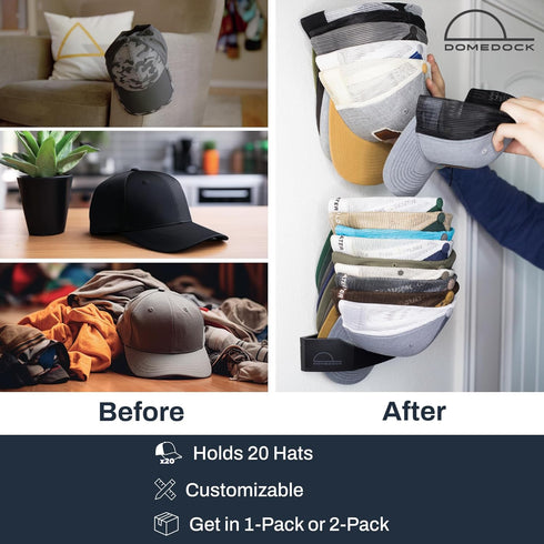 Dome Dock Original USA-Made Hat Rack, Compact Wall Organizer for 20 Hats