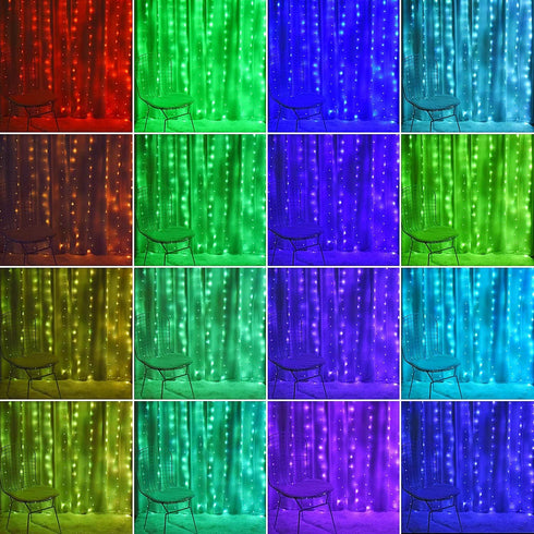 16-Color 4 Fairy Curtain Lights - Changing String Lights with Remote, Lighting Modes, Ideal for Christmas, Weddings