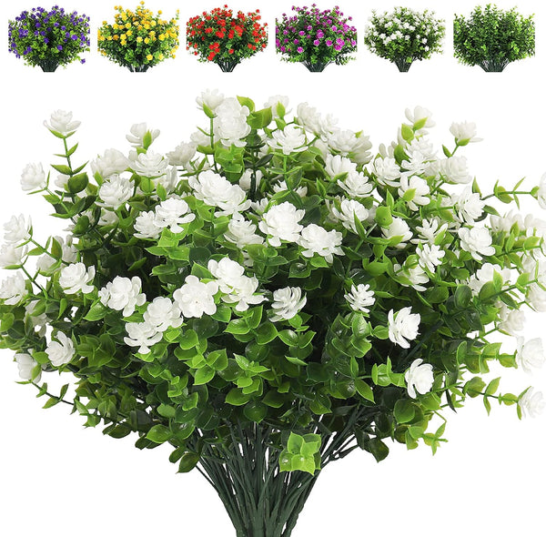 RECUTMS Artificial Flowers, Fake Boxwood Outdoor UV Resistant Plants, Eucalyptus Greenery Shrubs for Home Garden
