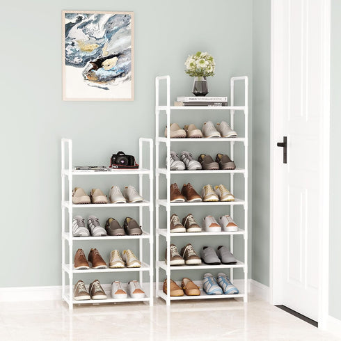 Hockmez 5-Tier Closet Room(White-5Tier) Small Shoe Rack,Stackable Shoe Shelf Storage Organizer for Entryway Hallway