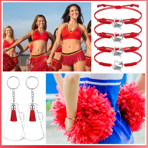 Sureio 48 Pcs Cheerleader Gifts - 24 Cheer Bracelets and 24 Cheer Keychains for Team Backpack Purse Party Favors