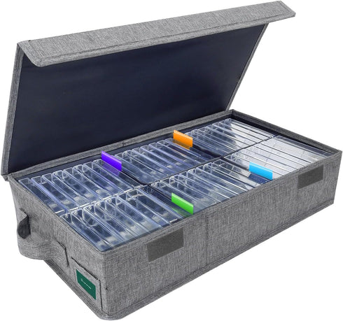 Cassette Tape Storage Box, Practical Holder for 48 Tapes, 16.34 x 9.25 x 3.54 Inch with Lids and Index Labels