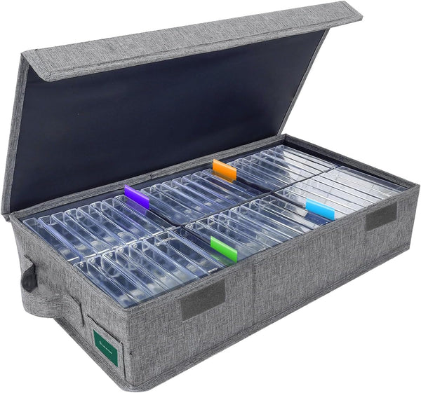 Cassette Tape Storage Box, Practical Holder for 48 Tapes, 16.34 x 9.25 x 3.54 Inch with Lids and Index Labels