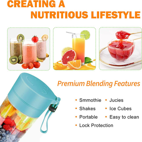 Portable Blender for Kitchen, Travel and Sport, USB Rechargeable, 6 Stainless Steel Blades, Mini Blender