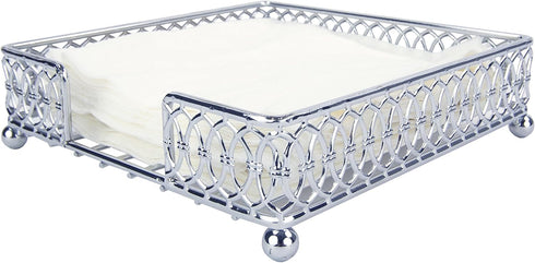 Home Basics Chrome Plated Steel Infinity Collection Flat Napkin Holder Organizing Stand, Elegant Design, Silver Chrome