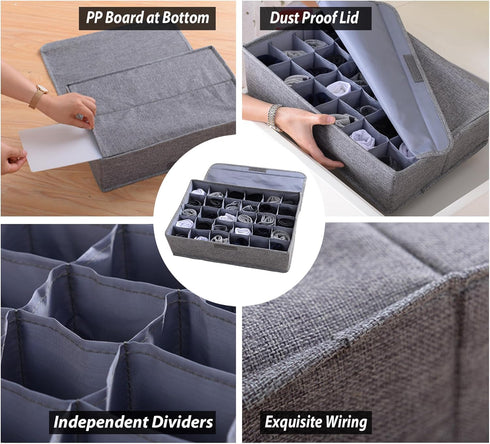 AARAINBOW 2 Packs Underwear Socks Ties Storage Organizer with Lids, Foldable Closet Drawer Organizer 60 Cells (30 Cell,