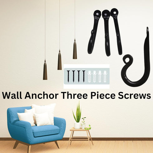 Wrought Iron Coat Hooks Set of 3, Decorative Black Wall Mounted Rustic Hooks for Hanging