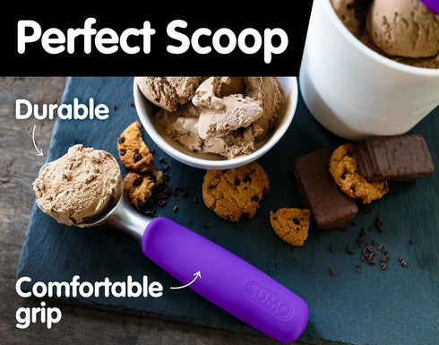 SUMO Stainless Steel Ice Cream Scoop - Ergonomic Handle, Dishwasher-Safe, Comfortable Grip, Purple
