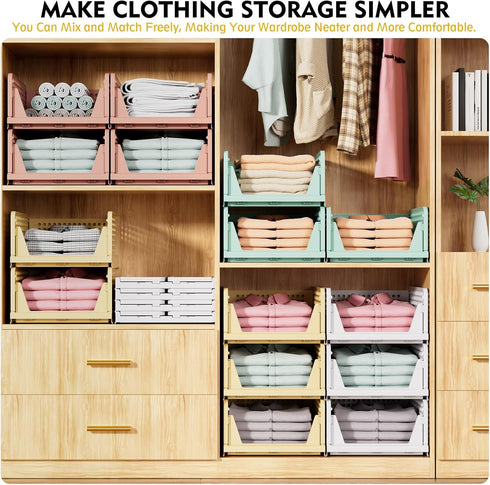 SNSLXH 5 Pack Stackable Closet Storage Basket, Green Multifunctional & Foldable Organizer for Bathroom Kitchen Laundry