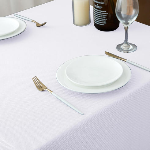 Biscaynebay Fabric Square Tablecloths 54x54 Inches, White Water Resistant Table Cloth for Dining and Parties