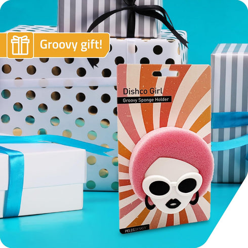 1 PELEG DESIGN New Dishco Girl Sponge Holder for Kitchen Sink, Cute Sponge Holder with Retro Groovy Design, Drains