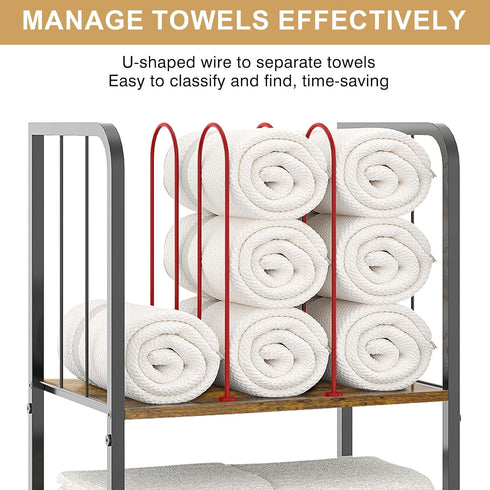Free Standing 3-Tier Towel Rack - U-Shaped Detachable Dividers, Durable Metal Holder for Bathroom