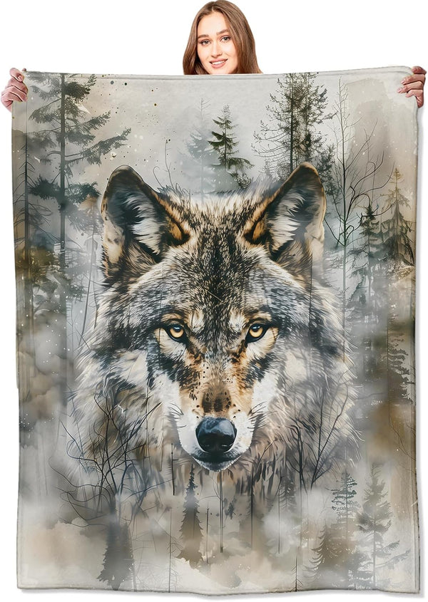Cool Wolf Blanket Majestic Forest Throw Blankets,Birthday Gifts for Kids Men Women