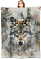 Cool Wolf Blanket Majestic Forest Throw Blankets,Birthday Gifts for Kids Men Women