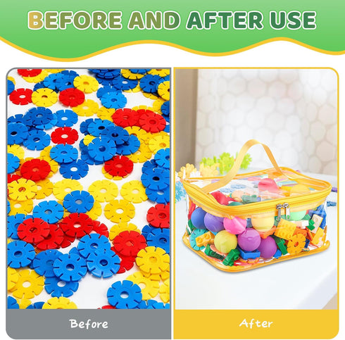 6 Packs Clear Toy Storage Bags, Colorful PVC Waterproof Toy Organizer with Zip Reusable Bags for Building Blocks, Board