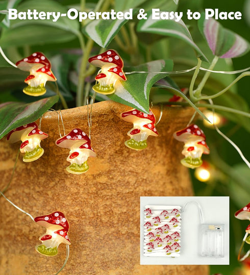 Libreath 10FT 30LEDs Mushroom Decor Mushroom String Lights Princess Fairy Light Room Decor Battery Powered for Spring