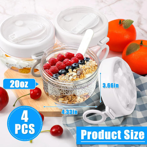 4 20 oz Gerrii Pcs Overnight Oats Container with Lids and Spoons, Plastic Overnight Oats Jars Large Capacity Airtight