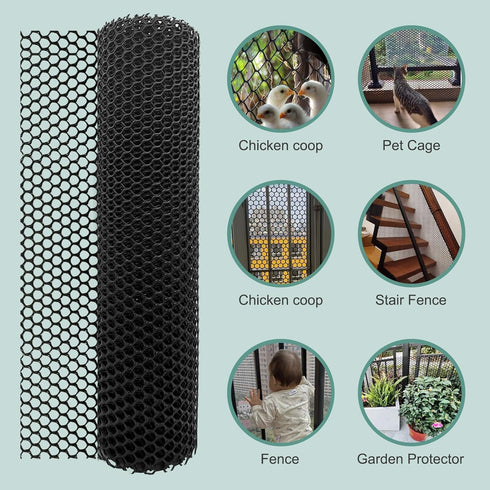 15.7IN 50FT) Chicken Plastic Wire Fencing Mesh - Heavy-Duty Plastic Chicken Black Wire Fence Mesh for Gardening