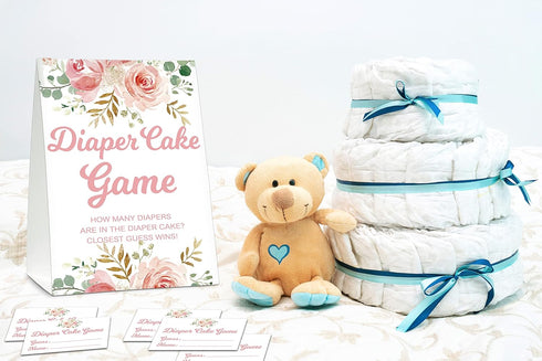 Gihyan Set, Games(1 50 Decor(A02) Baby Shower Game Diaper Cake Standing Sign + Finding Cards), Floral Find How Many