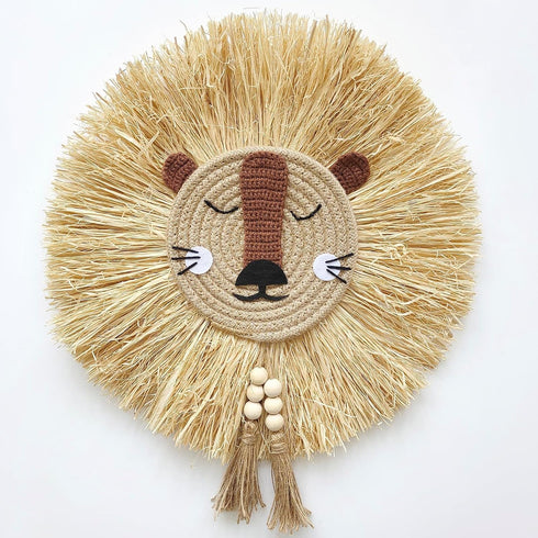 YarnieJiajia Boho Handmade Lion Head Nursery Wall Decor Safari Jungle Theme Wall Hanging