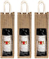 Peohud 3 Pack Burlap Wine Bottle Bags, Jute Gift Bags with Window and Handle for Wedding, Birthday, Christmas