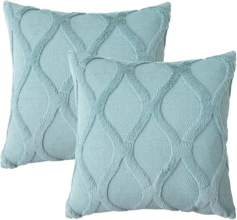decorUhome Decorative Throw Pillow Covers 18x18 Set of 2, Soft Plush Faux Wool for Couch and Living Room, Aqua