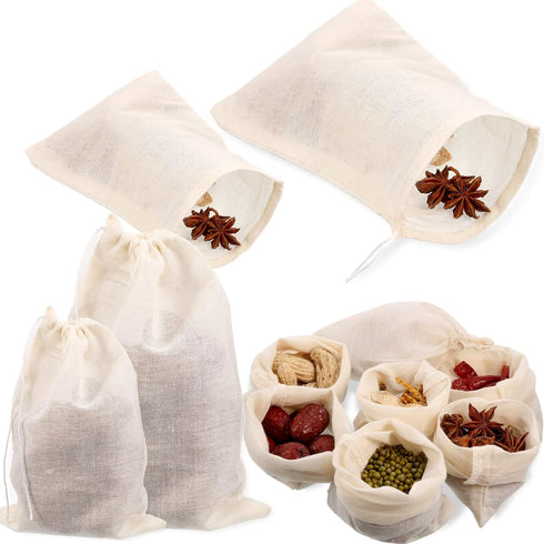 24 Pieces Reusable Spice Bags for Cooking, Cheesecloth Bags for Straining, Empty Tea Bags, Drawstring Muslin Bags (3 x