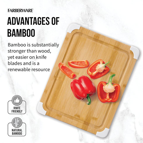 Farberware Nonslip Bamboo Cutting Board, 11x14 Inch with Juice Groove, White