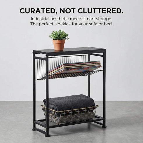 2 1 Dulcii Small Side Table for Small Spaces - Slim End Table with Magazine Holder - in Design Narrow End Table Living