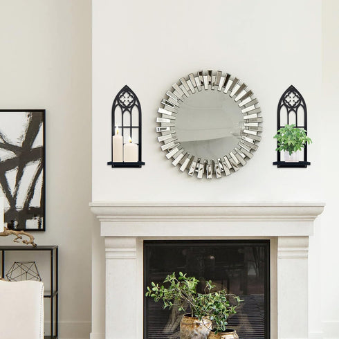 Natrlart Set Gothic Wall Sconces of Two Candle Holder, Black Metal Gothic Wall Decor, Arched Church Wall Sconces