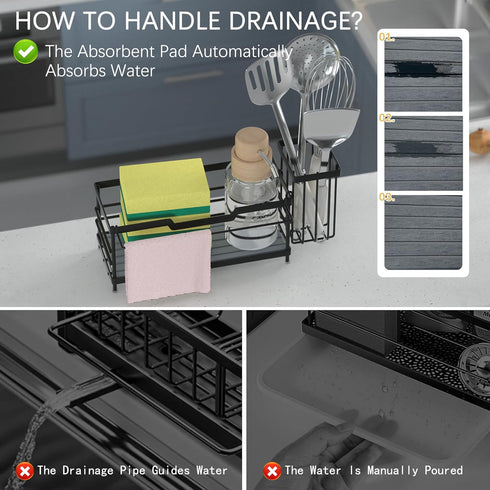 Uninol Countertop Sponge Holder for Kitchen Sink,Sink Caddy Organizer With Stone Drying Tray, Stainless Steel Kitchen