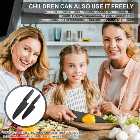AILUROPODA Nylon Knife Set, 2 PCS Nylon Knife for Nonstick Pans, Cutting Fruits, Veggies, and Bread, Black