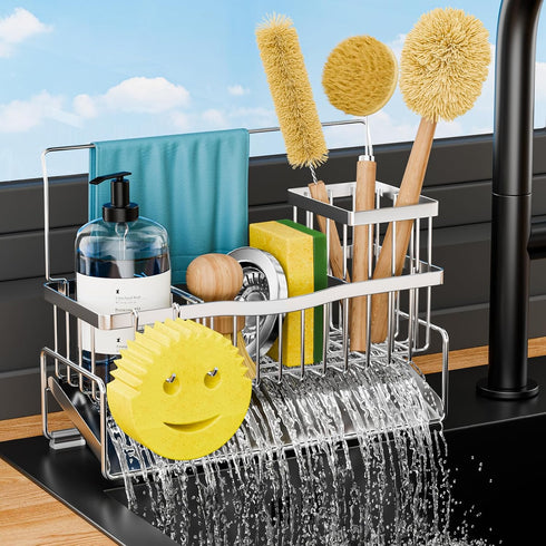 Sponge Holder for Kitchen Sink 304 Stainless Steel Self-Draining Sink Caddy with